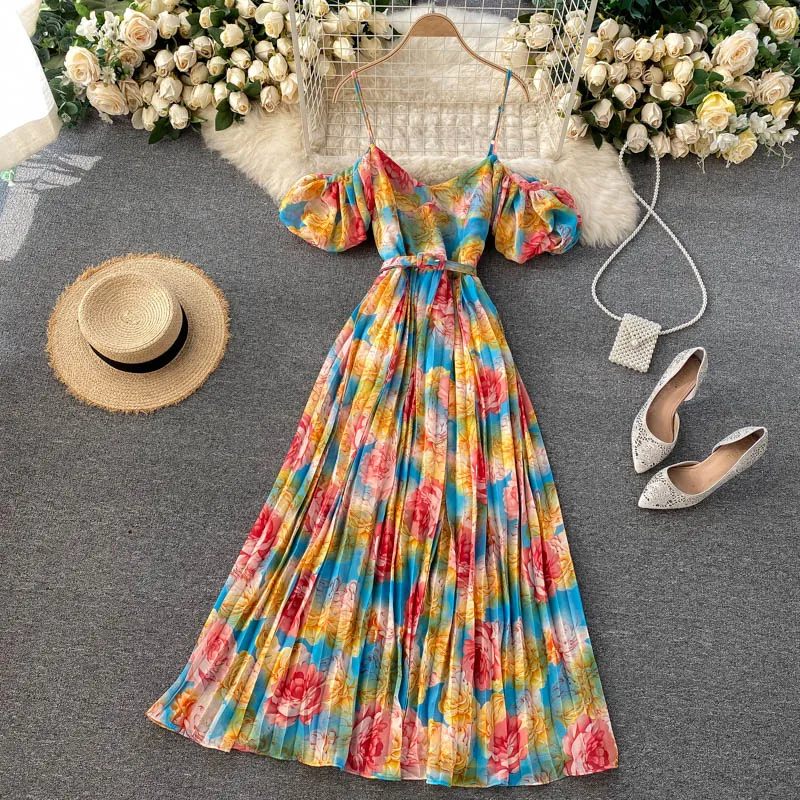 Spring Summer Boho Chic Women's Spaghetti Strap Long Dress Bohemian Vacation Beach Party Pleated Vestidos Female New Fashion
Spring Summer Boho Chic Women's Spaghetti Strap Long Dress Bohemian Vacation Beach Party Pleated Vestidos Female New Fashion