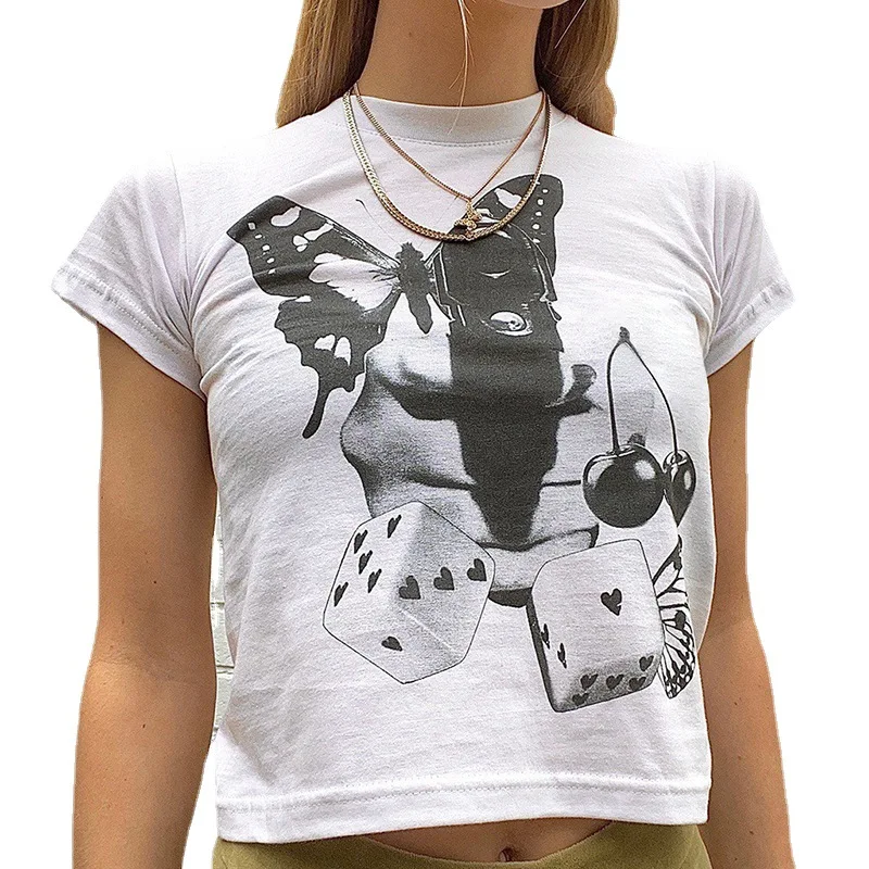 Casual White Pattern Print Slim Short Sleeve Women Tshirts O Neck Streetwear Summer Autumn Female Mini Tops Fashion 2021
Casual White Pattern Print Slim Short Sleeve Women Tshirts O Neck Streetwear Summer Autumn Female Mini Tops Fashion 2021