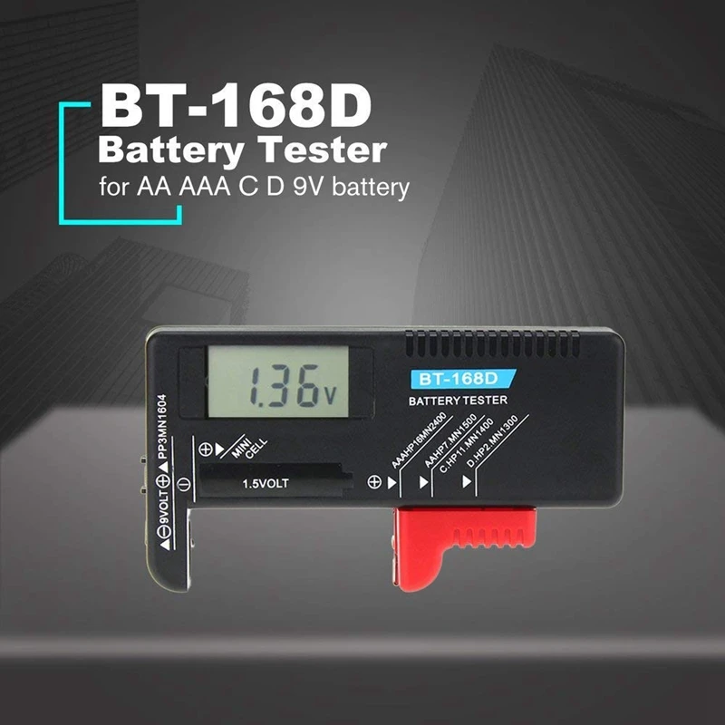 BT-168D Digital Battery Tester Detector Capacity Diagnostic Tool Volt Checker for Aaa Aa C D 9V 1.5V Button Cell Battery
BT-168D Digital Battery Tester Detector Capacity Diagnostic Tool Volt Checker for Aaa Aa C D 9V 1.5V Button Cell Battery