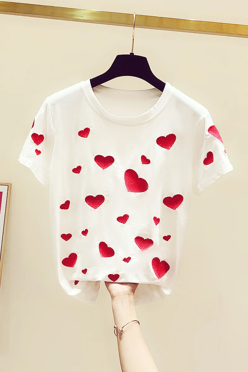 2021 Summer New Korean Style Short Sleeved T Shirt Fashionable Love Embroidered Crew Neck T-shirt for Women Casual Girl Tops
2021 Summer New Korean Style Short Sleeved T Shirt Fashionable Love Embroidered Crew Neck T-shirt for Women Casual Girl Tops