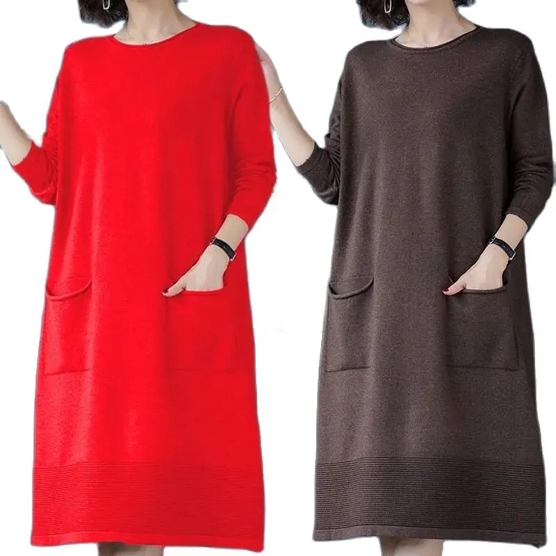 2022 XL-6XL Dress Mother Wear Fertilizer To Increase Knit Dresses Autumn Winter Long Loose Over The Knee Sweater Dress Women
2022 XL-6XL Dress Mother Wear Fertilizer To Increase Knit Dresses Autumn Winter Long Loose Over The Knee Sweater Dress Women