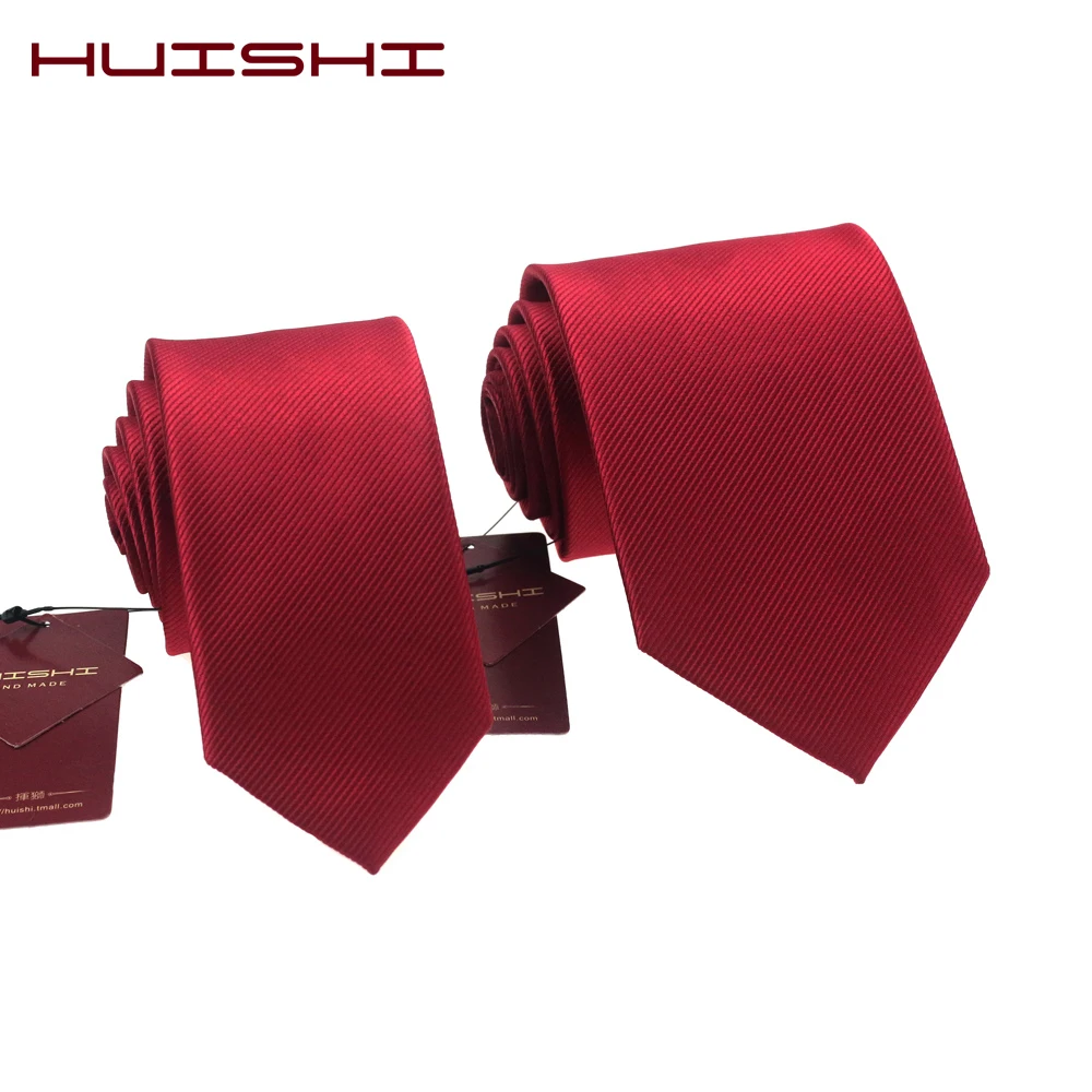 

HUISHI Solid 6cm Slim Neckties Men Wedding Red Tie 7cm 6cm Fashion Accessories Skinny Striped Plain Red Color For Mens Gifts