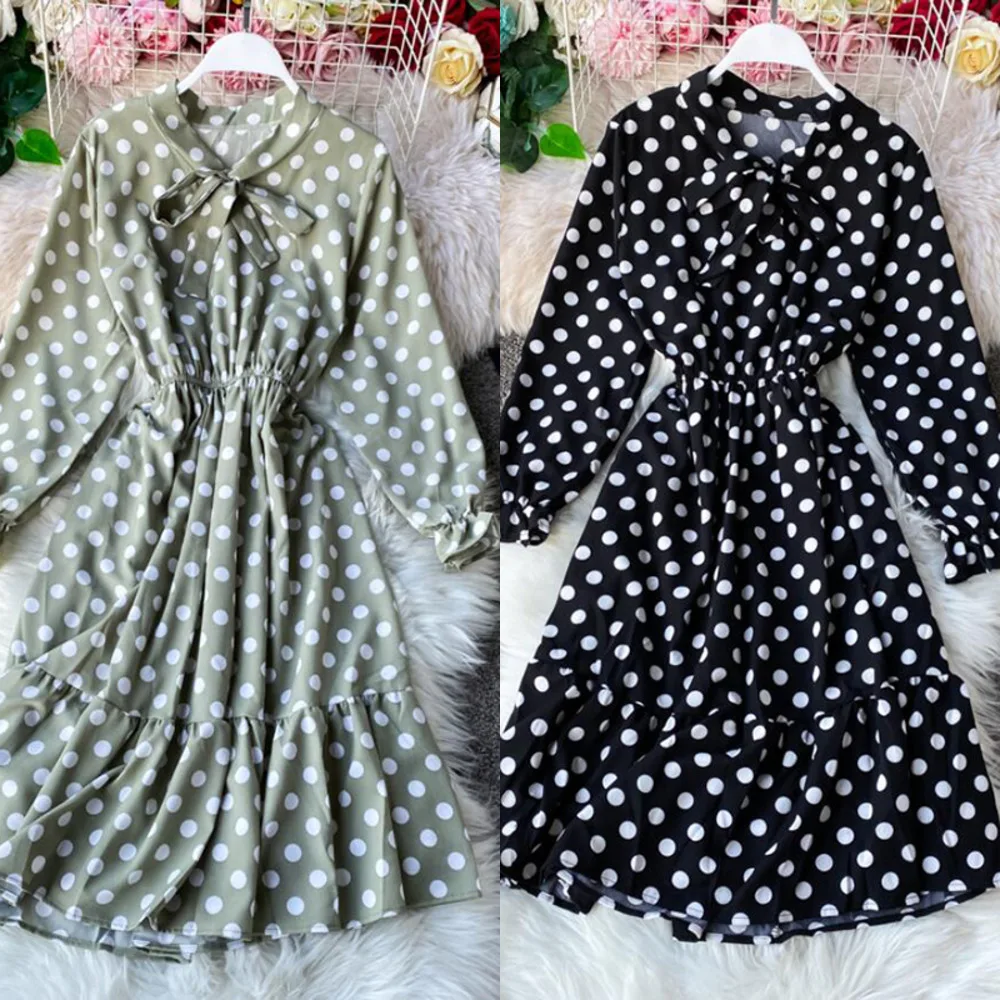 2020 Spring Dot Print Women Dress Elegant Ruffle Long sleeve Bow Chiffon Dress Elastic Waist A-line Party Dress Vestidos
2020 Spring Dot Print Women Dress Elegant Ruffle Long sleeve Bow Chiffon Dress Elastic Waist A-line Party Dress Vestidos