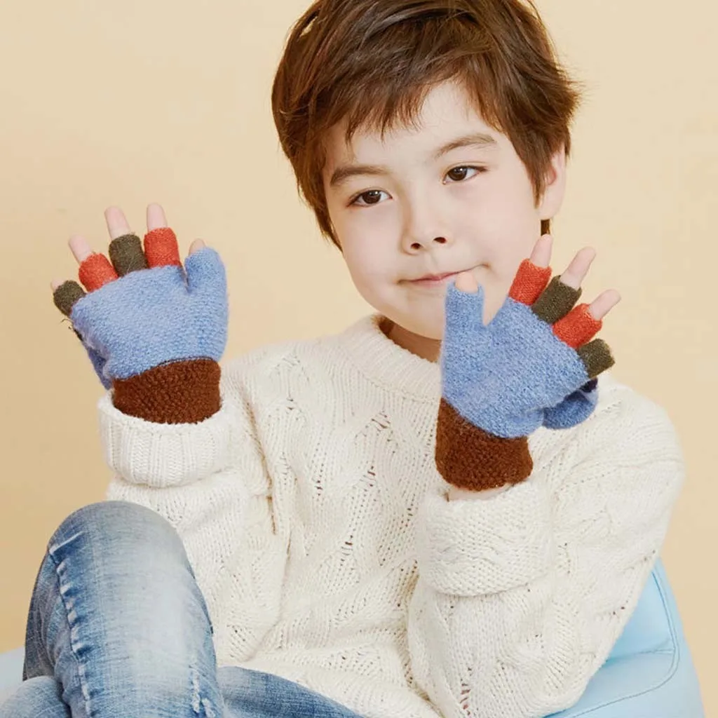 Детские вязаные перчатки зимние антифриз для письма теплые половина пальца