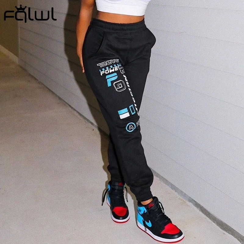 FQLWL уличная одежда спортивные брюки женские Мешковатые Черные Брюки для бега