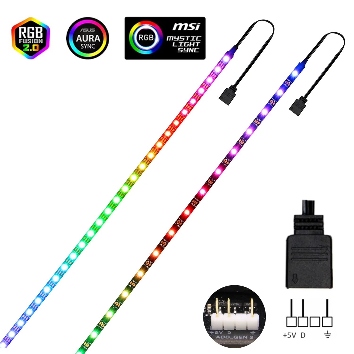 

Addressable WS2812b RGB LED Strip for PC, for ASUS Aura SYNC,MSI Mystic Light,GIGABYTE Fusion2.0 5V 3Pin Header on Motherboard