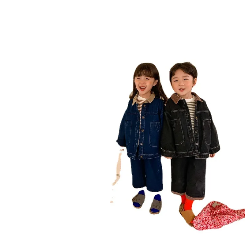 2021 Children Spring Denim Suit Boys And Girls Lapel Top + Trousers Two-Piece Suit
2021 Children Spring Denim Suit Boys And Girls Lapel Top + Trousers Two-Piece Suit