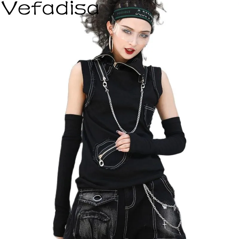 Vefadisa Street Style Fashion Stitching Sleeveless Black T-shirt Bottoming Shirt 2012 Winter Loose Lapel Top TT720 
Vefadisa Street Style Fashion Stitching Sleeveless Black T-shirt Bottoming Shirt 2012 Winter Loose Lapel Top TT720