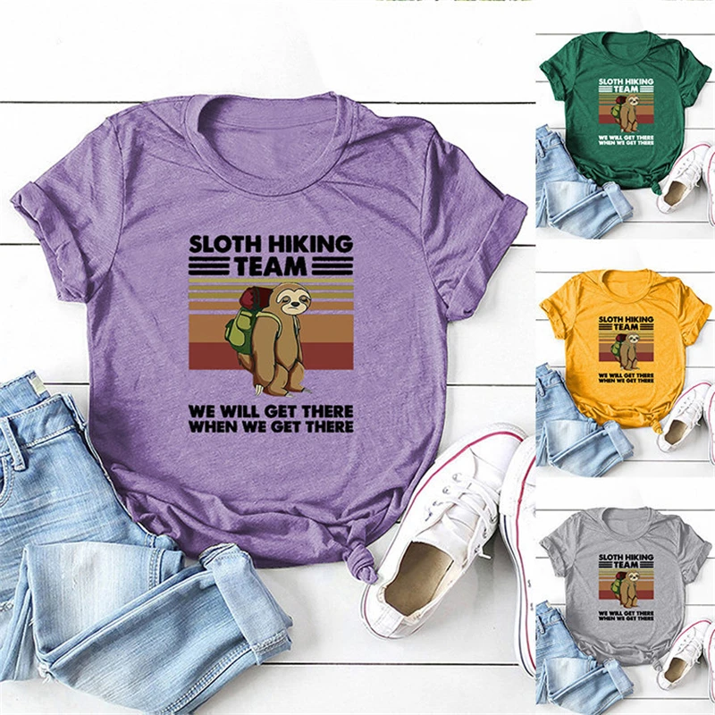 

Spring and summer short-sleeved printing loose casual ladies cute T-shirt sloth hiking team slow loris fun printing