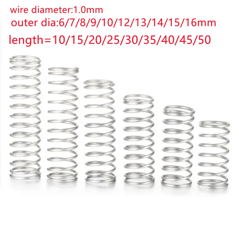 10pcs/lot 1.0mm Stainless Steel Compression spring OD 6mm 7mm 8mm 9mm 10mm12mm 13mm 14mm 15mm 16mm Y-Type Rotor Return Spring
10pcs/lot 1.0mm Stainless Steel Compression spring OD 6mm 7mm 8mm 9mm 10mm12mm 13mm 14mm 15mm 16mm Y-Type Rotor Return Spring