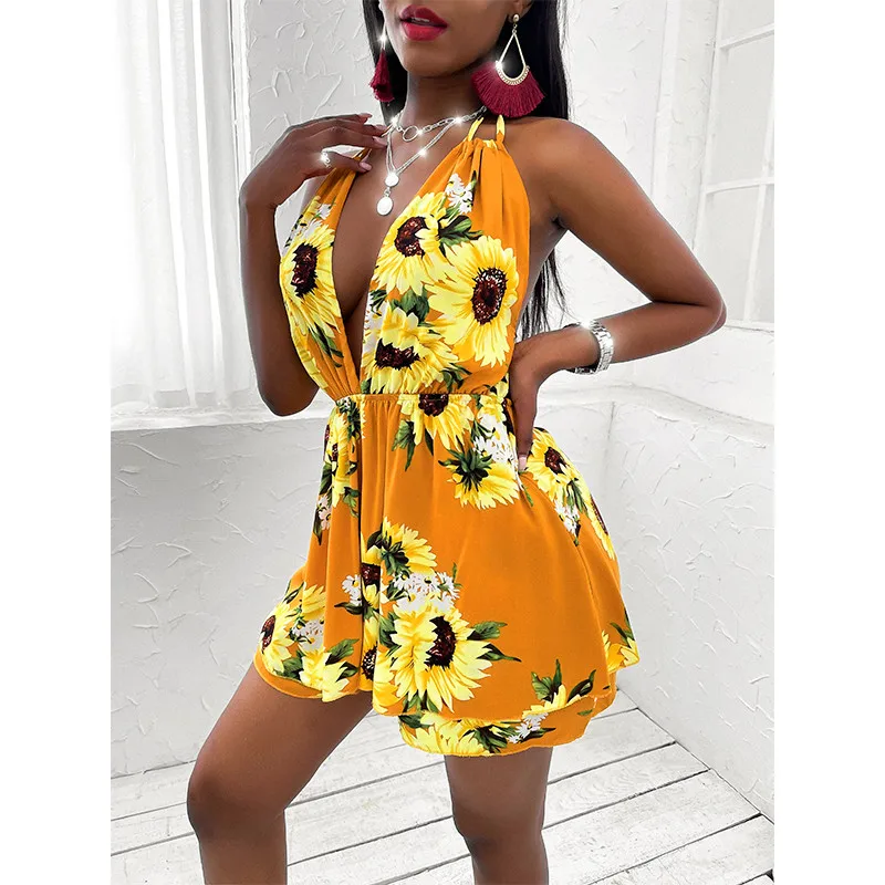 2021 Women Dress Sexy Deep V-neck Sunflower Print Dress Straps Backless A-line Dress Sleeveless Looese Mini Dress Summer
2021 Women Dress Sexy Deep V-neck Sunflower Print Dress Straps Backless A-line Dress Sleeveless Looese Mini Dress Summer