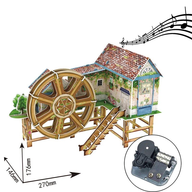 

EVA 3D Пазлы миниатюрный дом усадьба пазл деревня водяное колесо игрушка музыкальная шкатулка DIY наборы игрушки для детей и взрослых подарки н...