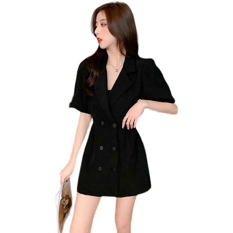 2021 New Summer Women's Short Sleeve Solid Color Blazer Dress Slim Double-Breasted Dress Female Temperament Ladies Clothing 
2021 New Summer Women's Short Sleeve Solid Color Blazer Dress Slim Double-Breasted Dress Female Temperament Ladies Clothing