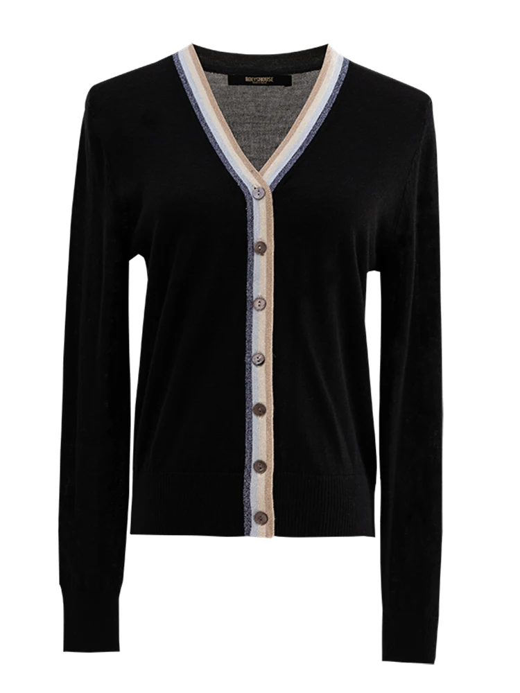 Temperament V-neck black knitted cardigan female 2020 Autumn new simple loose sweater jacket 
Temperament V-neck black knitted cardigan female 2020 Autumn new simple loose sweater jacket