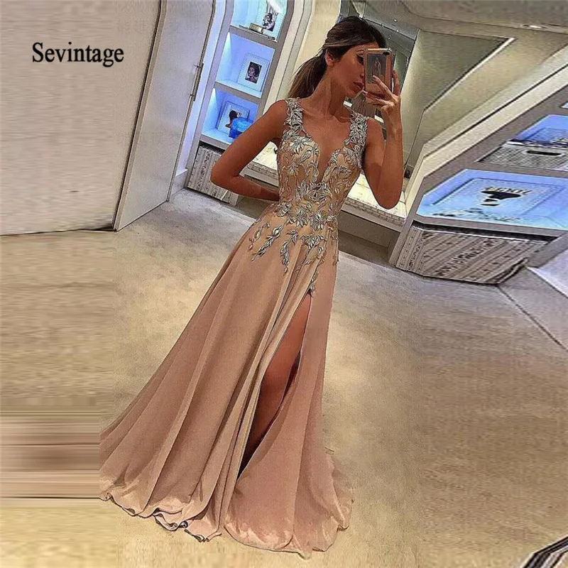 Фото Sevintage сексуальное шифоновое платье с разрезом спереди длинное для выпускного(Aliexpress на русском)