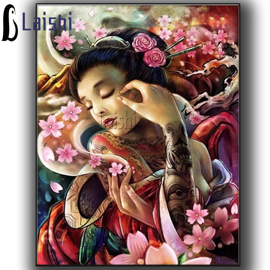 

Алмазная 5D картина «сделай сам», японское кимоно, женская цветочная вышивка, рукоделие, вышивка крестиком, мозаика, подарок для дома, настенное искусство, декор