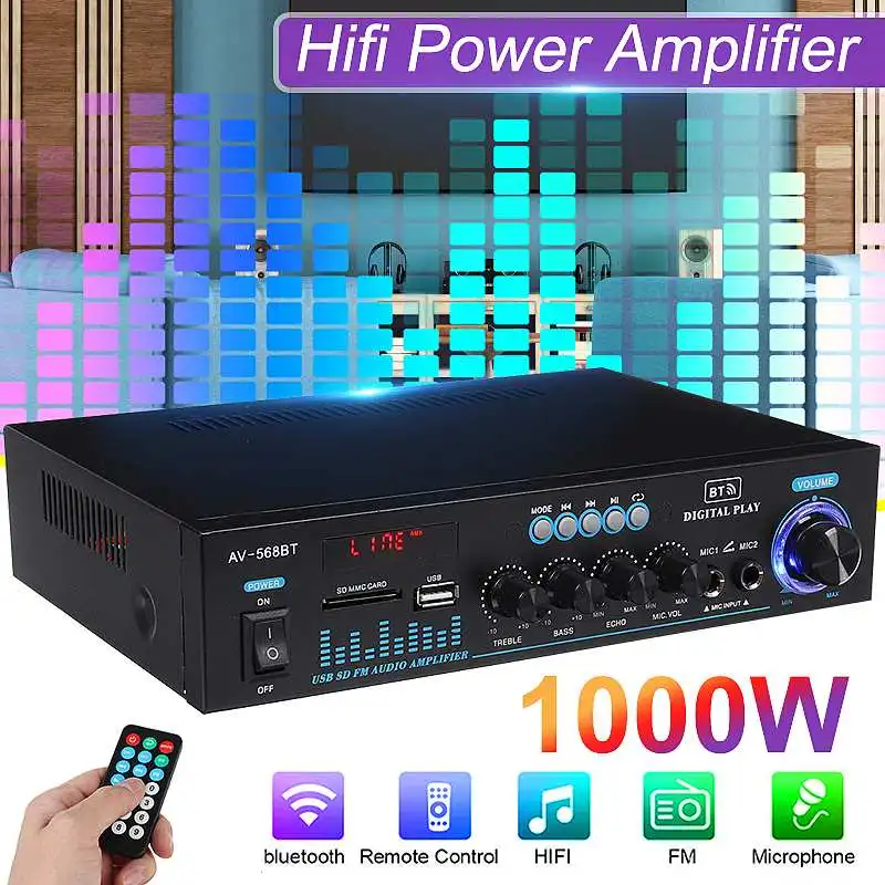Домашние усилители 1000 Вт, bluetooth 5,0, аудиоусилители с басами, светодиодный цифровой усилитель мощности, Hifi, FM, USB, SD, для сабвуферов, динамиков, ...
Домашние усилители 1000 Вт, bluetooth 5,0, аудиоусилители с басами, светодиодный цифровой усилитель мощности, Hifi, FM, USB, SD, для сабвуферов, динамиков, ...
