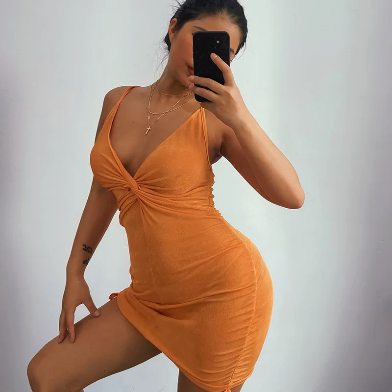Women Twist Knot Sheath Dress Adults Tie-up Ruched Solid Color V-neck Cross Spaghetti Strawith Drawstring
Women Twist Knot Sheath Dress Adults Tie-up Ruched Solid Color V-neck Cross Spaghetti Strawith Drawstring