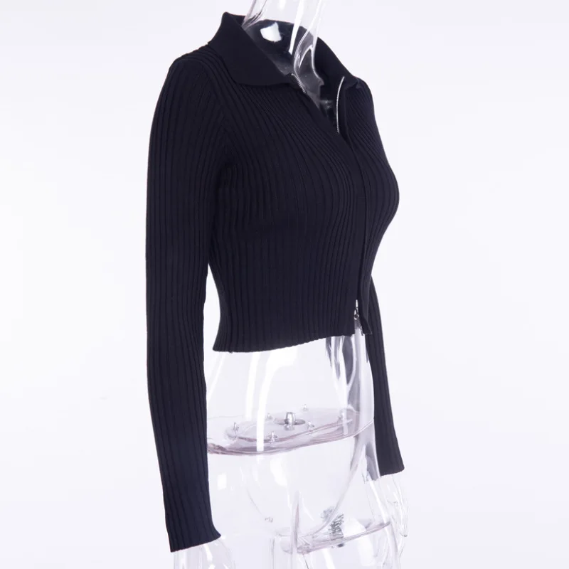 New Women Autumn Ribbed Zipper Sweaters Navel Bare Crop Tops Cardigan Long Sleeve Turn Down Collar Mujer Sweater
New Women Autumn Ribbed Zipper Sweaters Navel Bare Crop Tops Cardigan Long Sleeve Turn Down Collar Mujer Sweater