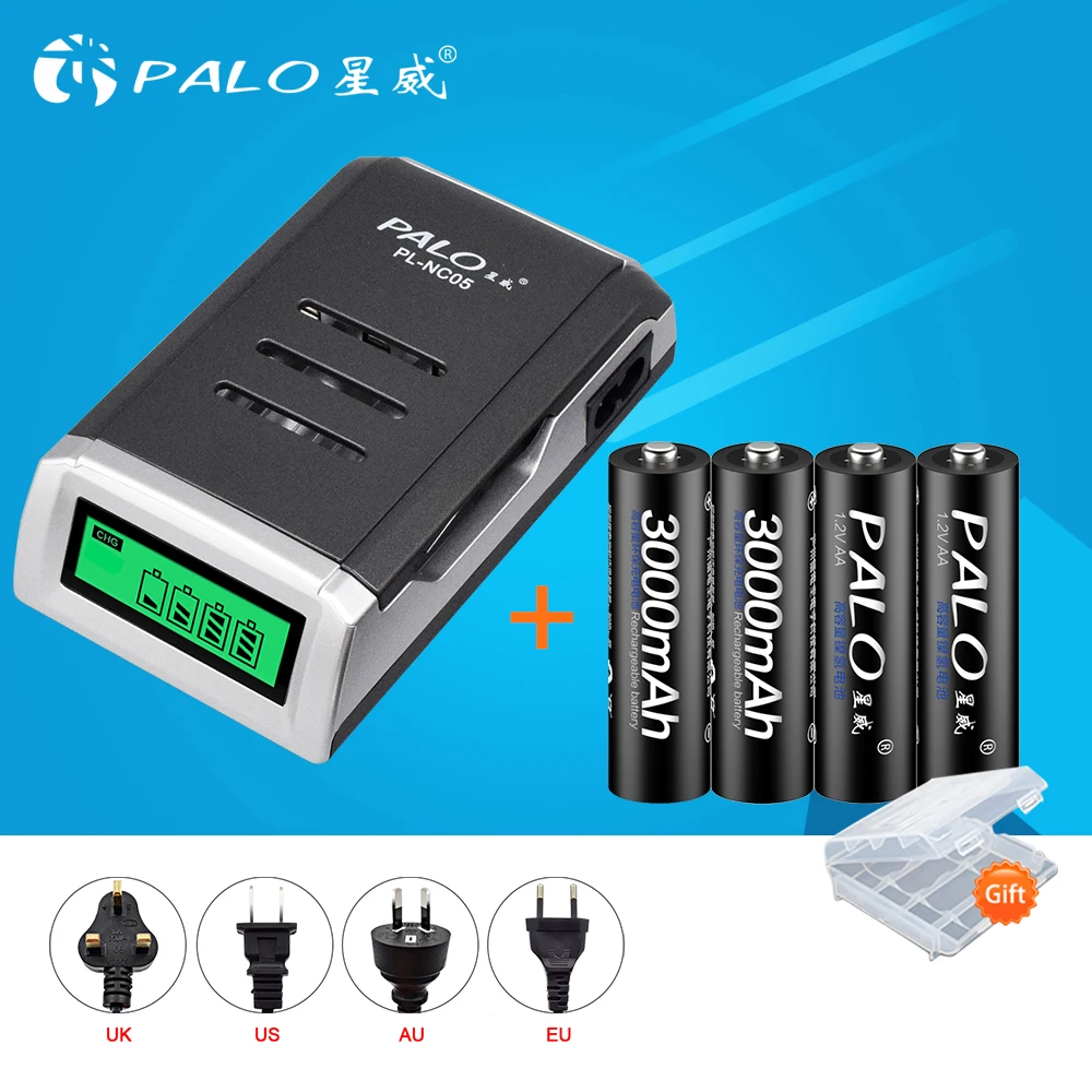 PALO 4pcs 1.2V 3000mAh NI-MH AA Rechargeable Battery 2A 2a aa Rechargeable Baterias with a LCD Smart battery charger for AA AAA
PALO 4pcs 1.2V 3000mAh NI-MH AA Rechargeable Battery 2A 2a aa Rechargeable Baterias with a LCD Smart battery charger for AA AAA