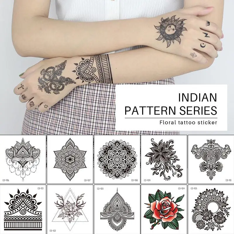 Temporary Tattoos Pattern & Body Art For Woman Black Rose Flower Wolf Fake Tattoo Sleeves Waterproof Stickers Cool Cheap Stuff | Красота и