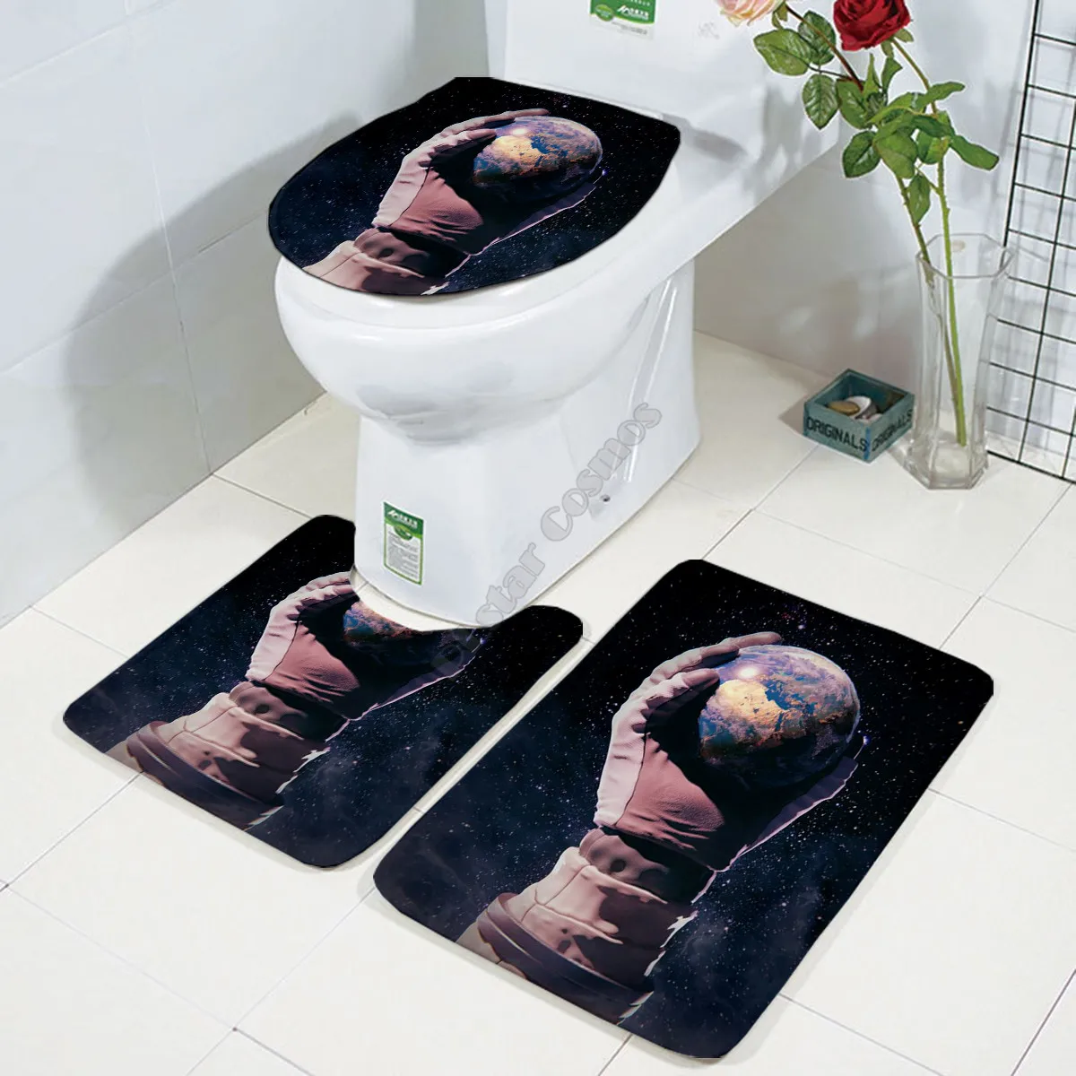 Набор из трех предметов Galaxy астронавт с 3D рисунком коврик для ванной крышка