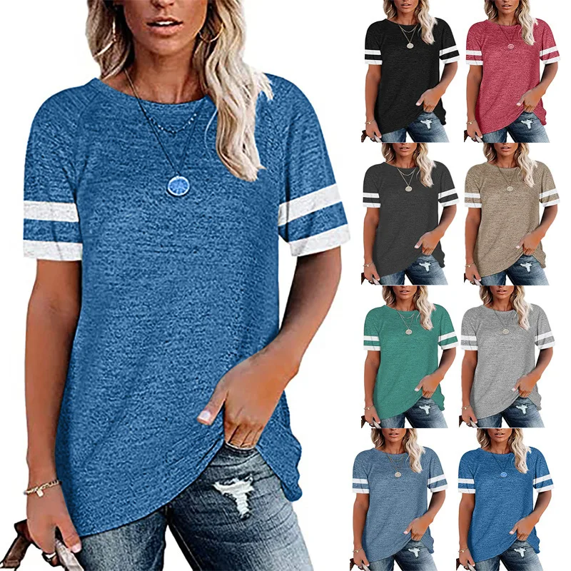 2021 New Summer T Shirt Women's Basic O Neck Short Sleeve T Shirts Casual Striped Tops Natural Basic Shirts 8 Colors Wholesale
2021 New Summer T Shirt Women's Basic O Neck Short Sleeve T Shirts Casual Striped Tops Natural Basic Shirts 8 Colors Wholesale