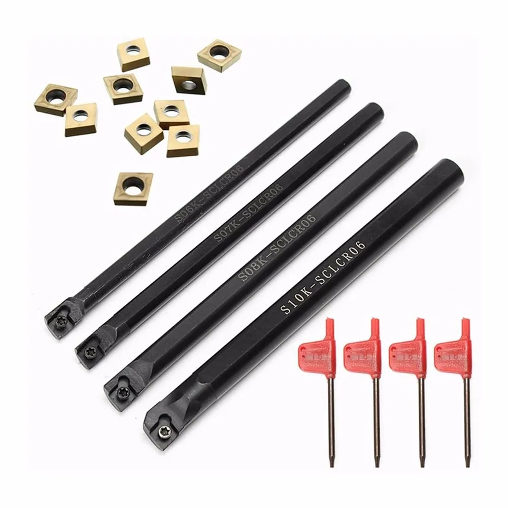 4pcs 6-10mm SCLCR06 Turning Tool Holder Boring Bar +10pcs CCMT060204 Inserts For Workshop Tools Accessories
4pcs 6-10mm SCLCR06 Turning Tool Holder Boring Bar +10pcs CCMT060204 Inserts For Workshop Tools Accessories
