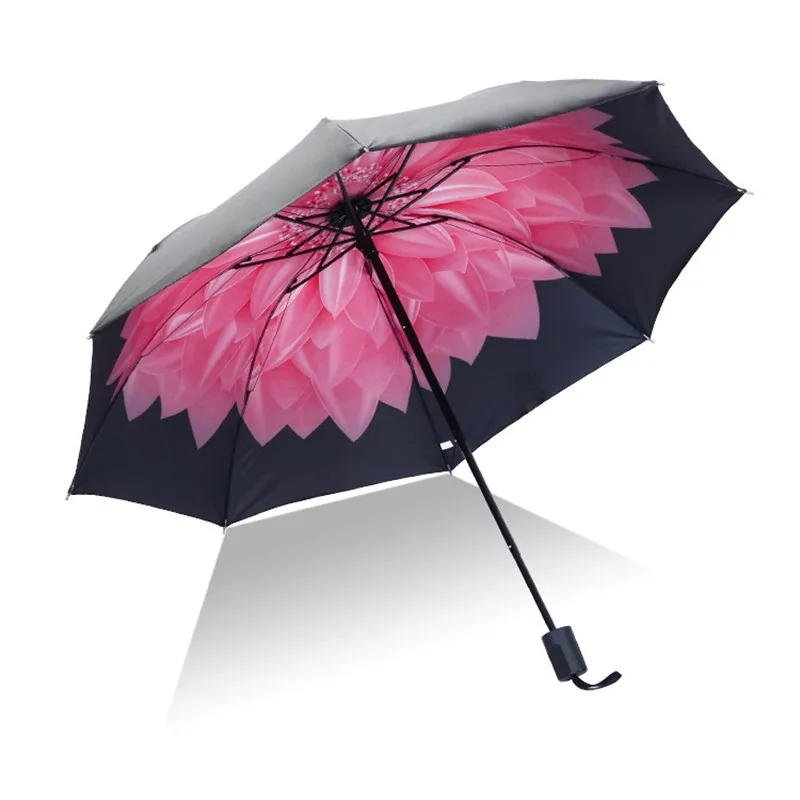 

Guarda-chuva com três estrelas dobrável, guarda-sol para mulheres, sol, vinil, anti-uv, à prova de vento, ar livre, chuva