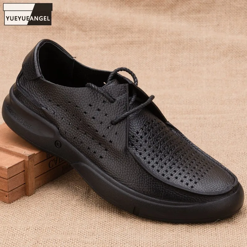 Summer Mens Hollow Out Breathable Sandals Lace Up Soft Leather Work Shoes Casual Shallow Sandalias Hombre Black Brown Footwear
Summer Mens Hollow Out Breathable Sandals Lace Up Soft Leather Work Shoes Casual Shallow Sandalias Hombre Black Brown Footwear
