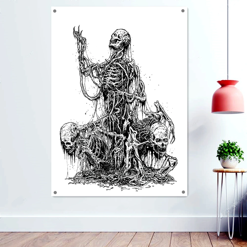 Scary Skeleton Background Hanging Cloth Macabre Art Print Banner Wall Painting Black/White Skull Flags Halloween Poster Tapestry
Scary Skeleton Background Hanging Cloth Macabre Art Print Banner Wall Painting Black/White Skull Flags Halloween Poster Tapestry