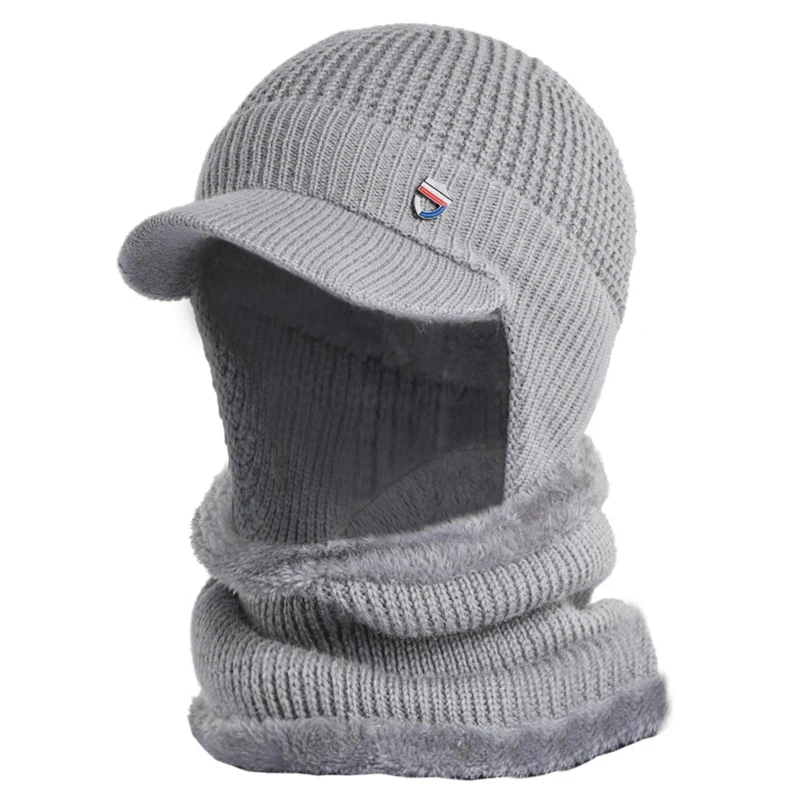Men Winter 2 Pieces Set Visor Brim Earflap Beanie Hat with Circle Scarf Knitted Thicken Plush Lined Skullies Baseball Cap Windpr
Men Winter 2 Pieces Set Visor Brim Earflap Beanie Hat with Circle Scarf Knitted Thicken Plush Lined Skullies Baseball Cap Windpr