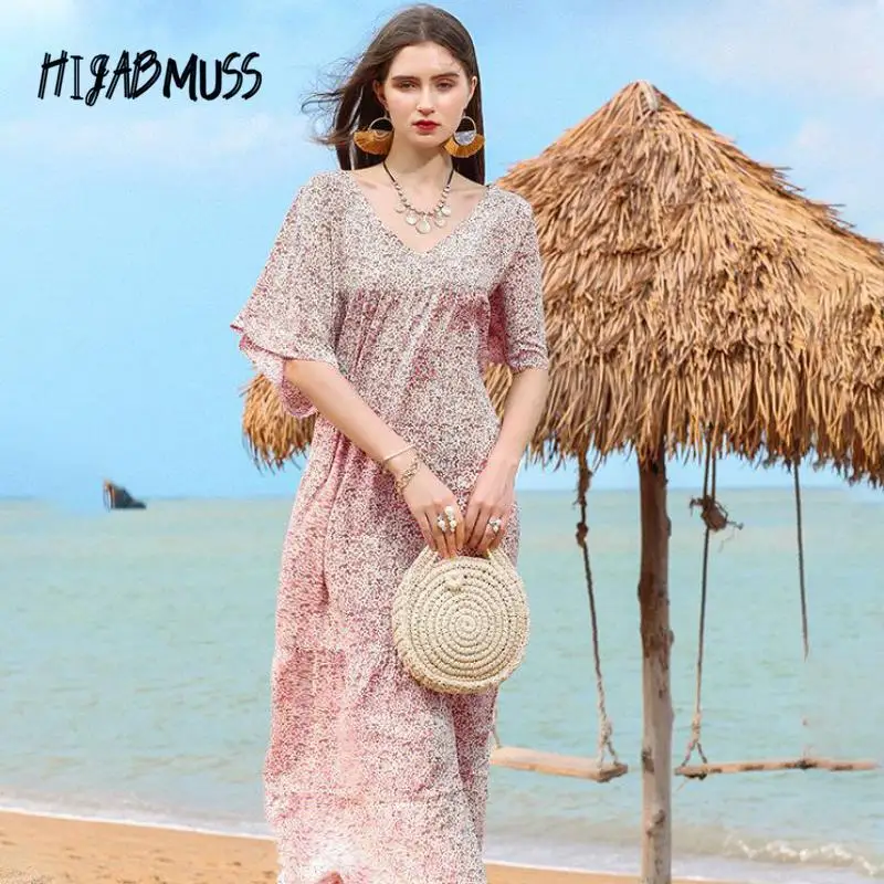 Summer Loose New Women V-neck Small Floral Skirt Chiffon Jumpsuit Beach Skirt Thin Long Waist Waist Elegant Women's Dress
Summer Loose New Women V-neck Small Floral Skirt Chiffon Jumpsuit Beach Skirt Thin Long Waist Waist Elegant Women's Dress