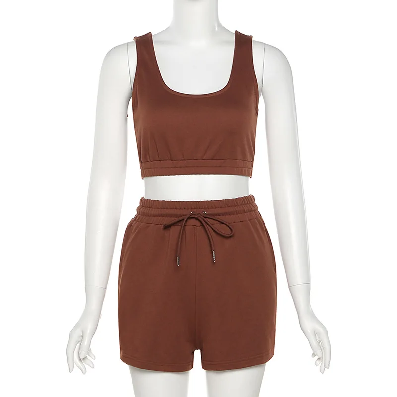Casual Sportswear Two Piece Set Women Solid Crop Tank Top and Drawstring Biker Shorts Matching Set 2021 Outfits Summer Suit 
Casual Sportswear Two Piece Set Women Solid Crop Tank Top and Drawstring Biker Shorts Matching Set 2021 Outfits Summer Suit