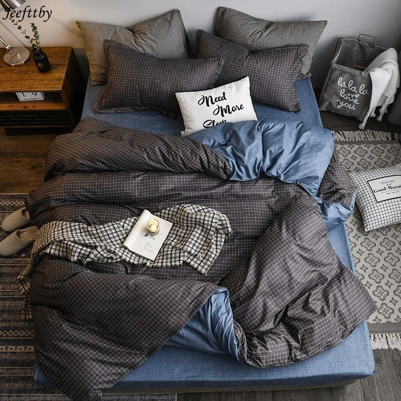Home Textiles AB Side Bedclothes Solid Simple Bedding Set Plaid Duvet Cover King Queen Full Twin Bed Set Brief Flat Bed Sheet
Home Textiles AB Side Bedclothes Solid Simple Bedding Set Plaid Duvet Cover King Queen Full Twin Bed Set Brief Flat Bed Sheet