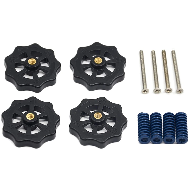 4 Pcs Upgraded Hand Twist Leveling Nut Diameter 40mm+ 4PCS Hot Bed Compression Mould Die Springs + 4PCS M3X35 Screws
4 Pcs Upgraded Hand Twist Leveling Nut Diameter 40mm+ 4PCS Hot Bed Compression Mould Die Springs + 4PCS M3X35 Screws