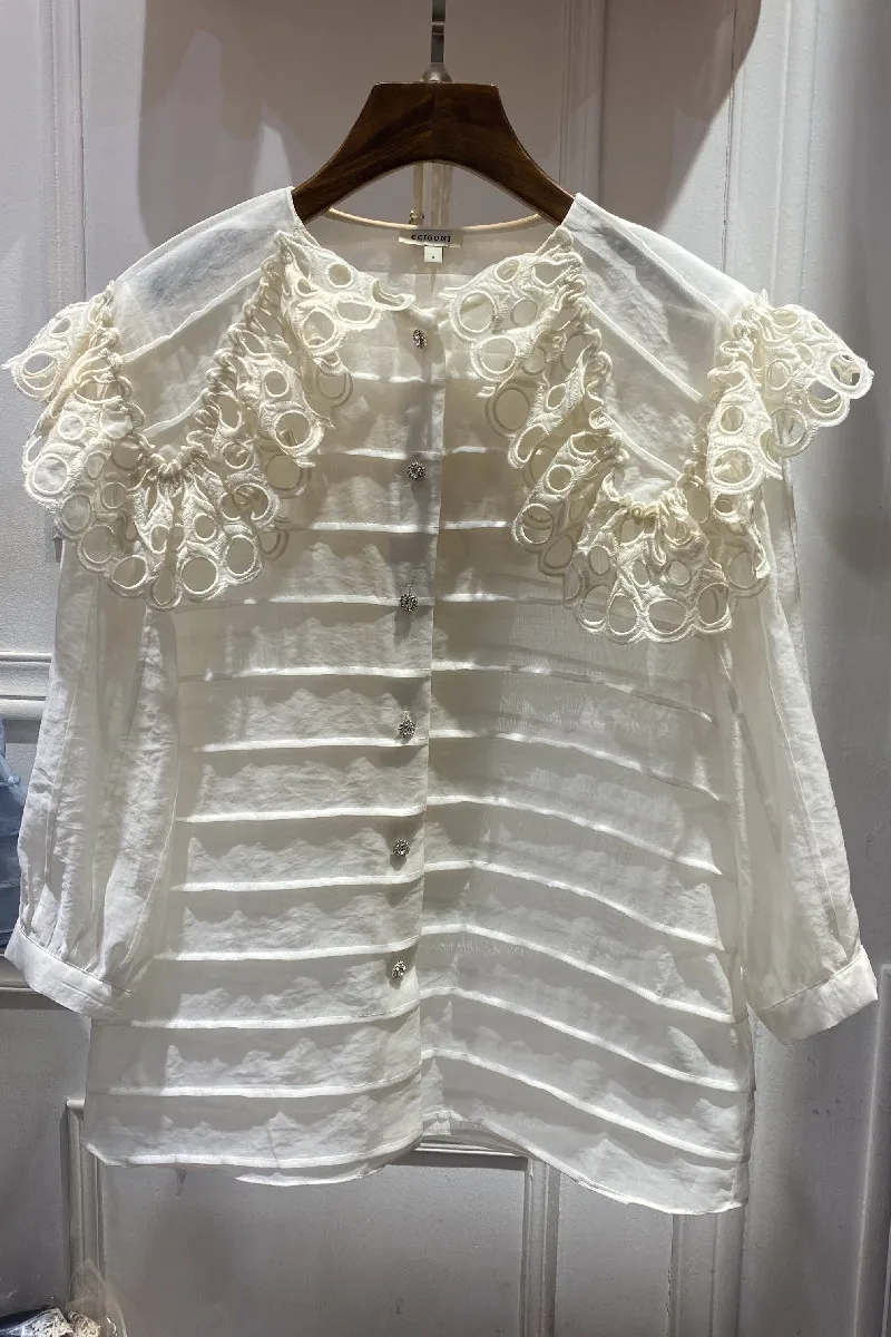 Fashion Design Spring Summer 2021 New Loose Puff Sleeve Doll Cloak Collar Silk Cotton Top For Women
Fashion Design Spring Summer 2021 New Loose Puff Sleeve Doll Cloak Collar Silk Cotton Top For Women