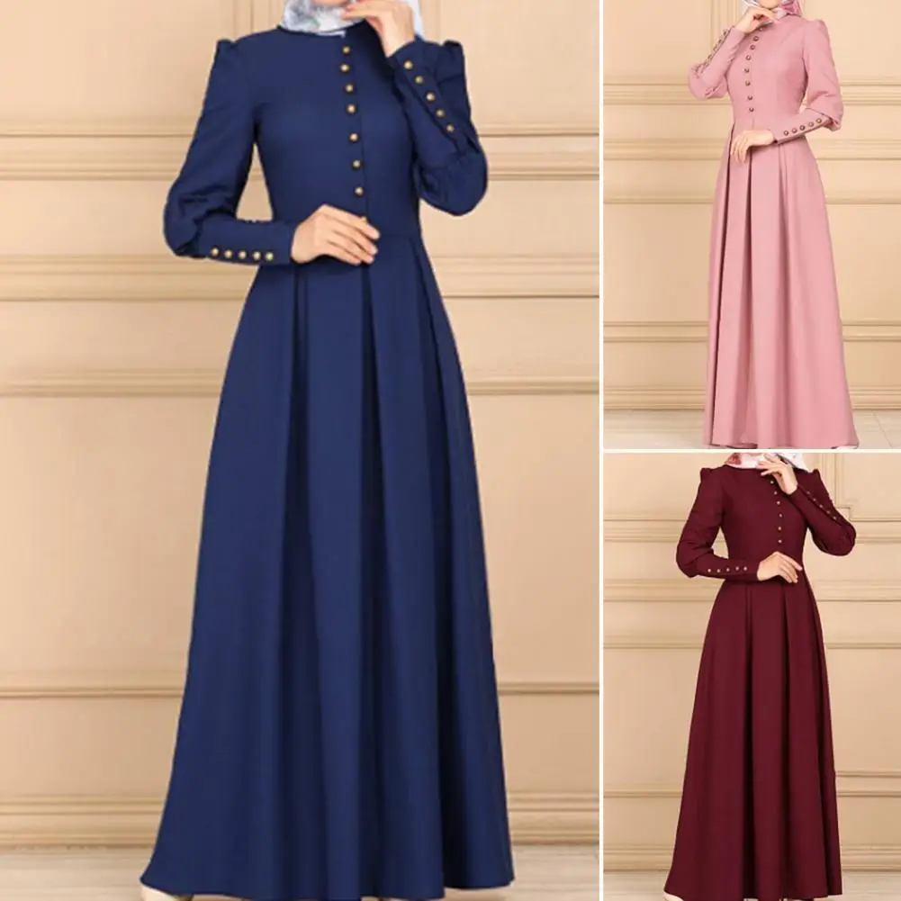 Women's Dress Buttons Decor Pleated Large Hem Maxi Dress Solid Color O-Neck Buttons Cuff High Waist Dress for Autumn Winter
Women's Dress Buttons Decor Pleated Large Hem Maxi Dress Solid Color O-Neck Buttons Cuff High Waist Dress for Autumn Winter