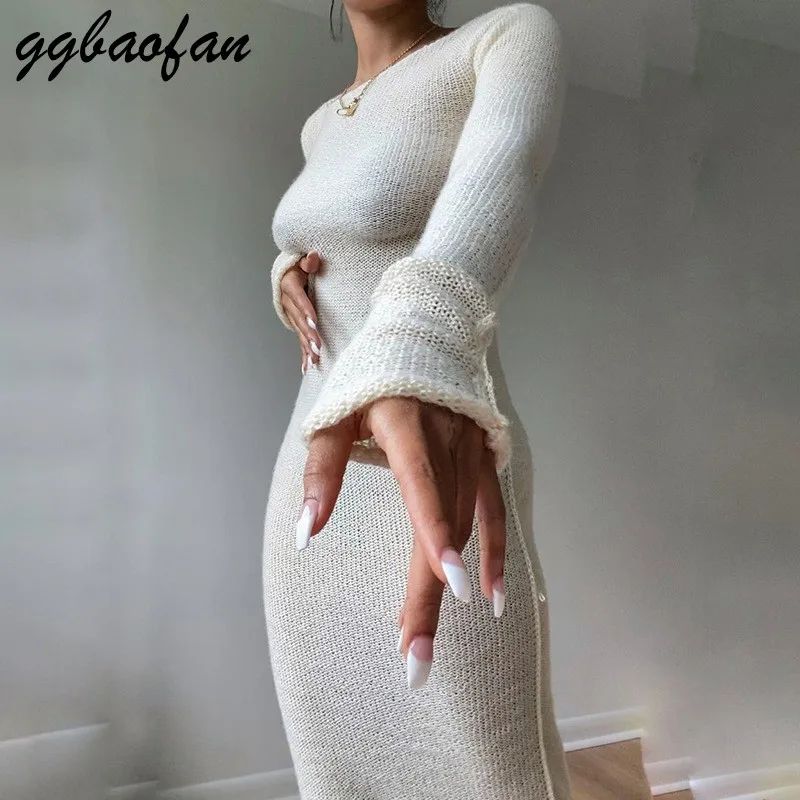 Ggbaofan Fashion Elegant See Through Knit Maxi Dress For Women Long Sleeve Round Neck Dresses Loungewear Outfits Clothes 2021 
Ggbaofan Fashion Elegant See Through Knit Maxi Dress For Women Long Sleeve Round Neck Dresses Loungewear Outfits Clothes 2021