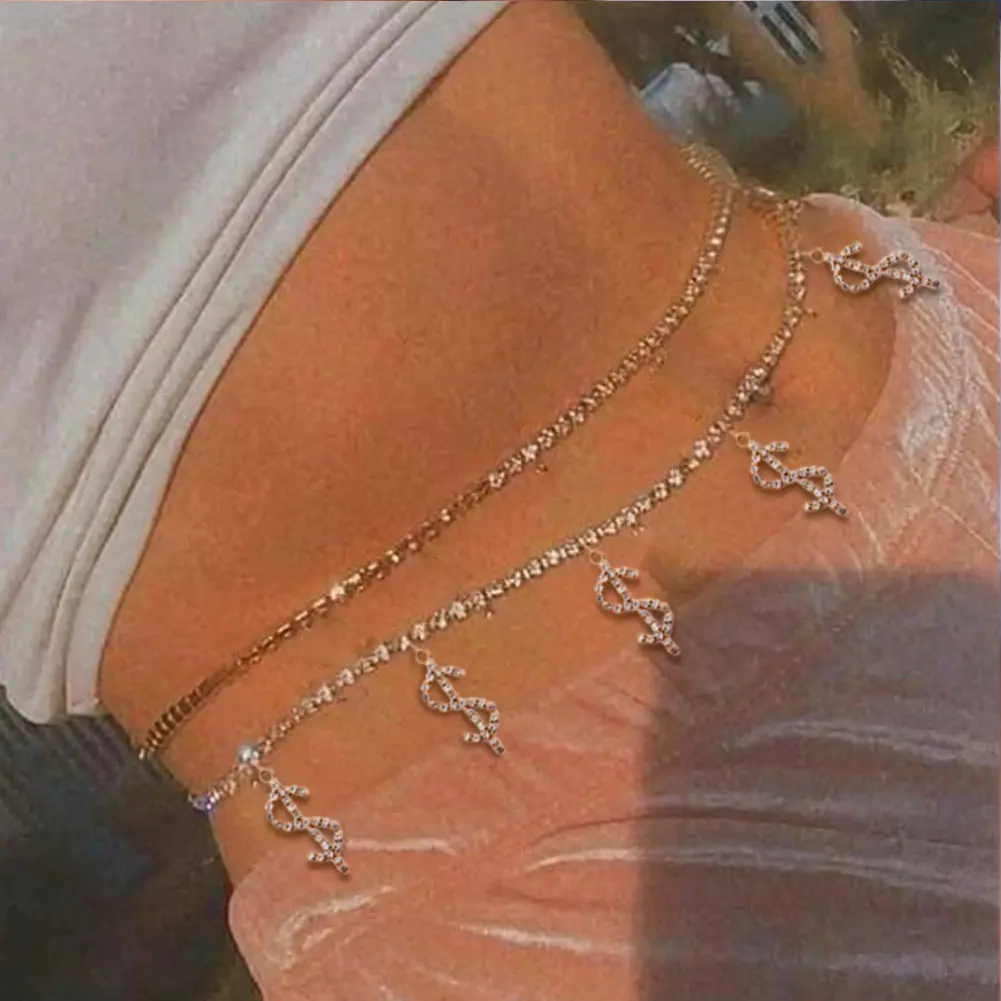 Fashion Sexy Crystal Dollar Symbol Waist Chain Body Jewelry For Women Shining Bikini Beach Body Tennis Chain Waist Chain Belt
Fashion Sexy Crystal Dollar Symbol Waist Chain Body Jewelry For Women Shining Bikini Beach Body Tennis Chain Waist Chain Belt