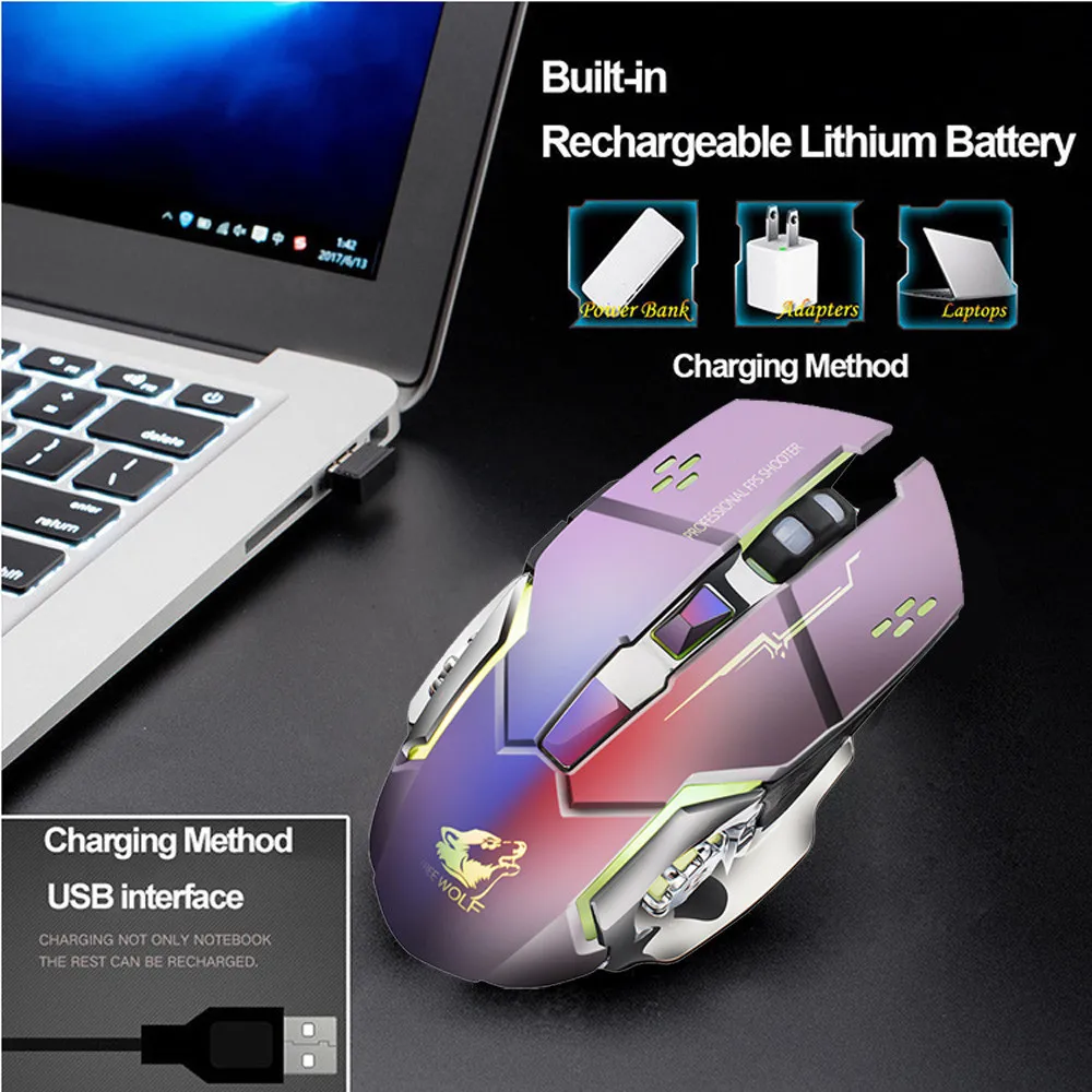Перезаряжаемая игровая мышь X8 светодиодный USB оптическая с подсветкой 2400DPI