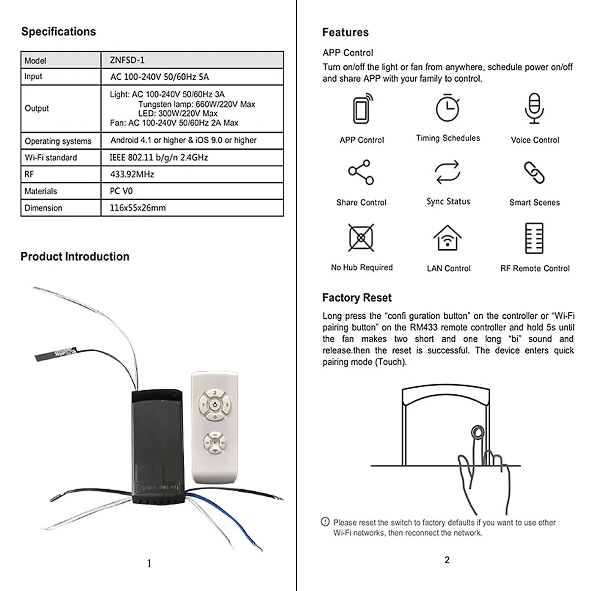 AC 100-240V WiFi+RF APP Smart Universal Ceiling Fan Lamp Remote Controller Kit Remote Adjust Speed Light Remote Control Switch
AC 100-240V WiFi+RF APP Smart Universal Ceiling Fan Lamp Remote Controller Kit Remote Adjust Speed Light Remote Control Switch