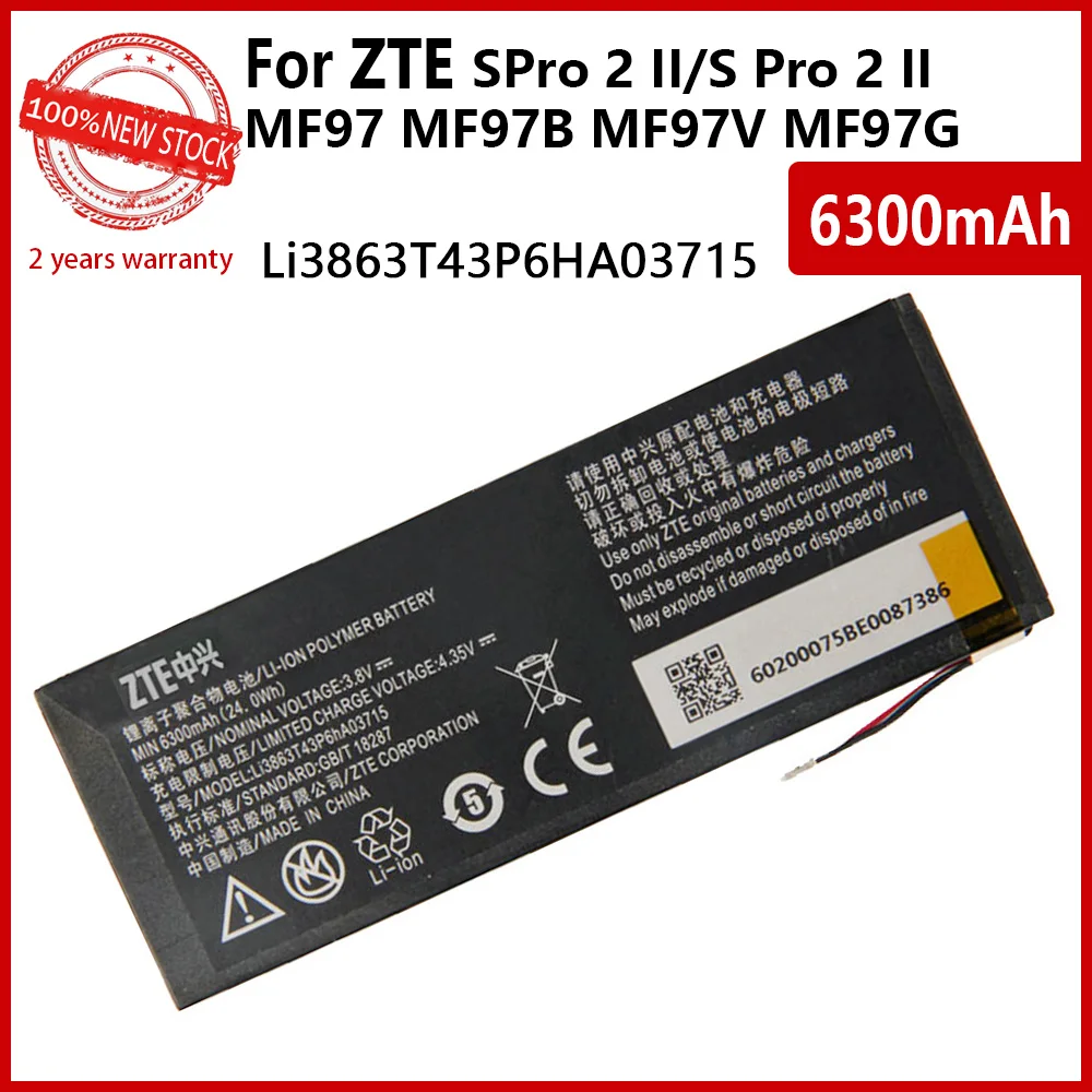 100% Оригинальный аккумулятор 6300 мАч Li3863T43P6hA03715 для ZTE MF97V MF97B SRQ-MF97V MF97G AT&T Spro 2 (Verizon)