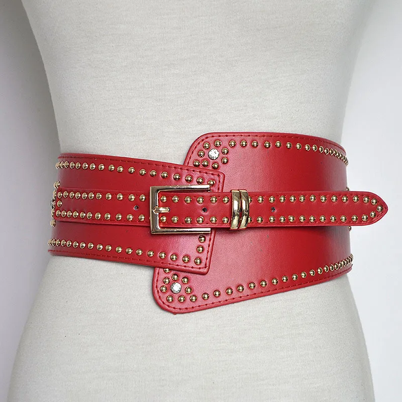 COLEMJE Women's runway fashion PU leather rivet elastic punk female Dress Corsets Waistband Belts decoration wide belt | Аксессуары