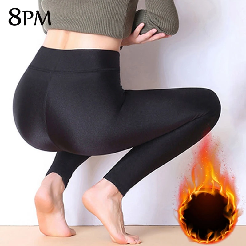 

Fleece Lined Winter Leggings Women Black Elastic Tights High Waisted Thermal Warm Sports Pants Slim Lined Legging ouc1244