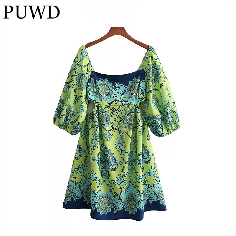 Мини-платье женское с квадратным вырезом, рукавами-фонариками и открытой спиной 
Мини-платье женское с квадратным вырезом, рукавами-фонариками и открытой спиной