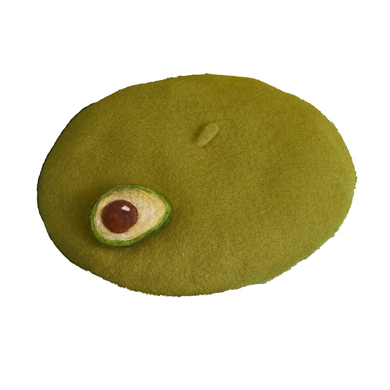 Felted wool beret hat creative handmade exotic fruit avocado green net red hat painter
Felted wool beret hat creative handmade exotic fruit avocado green net red hat painter