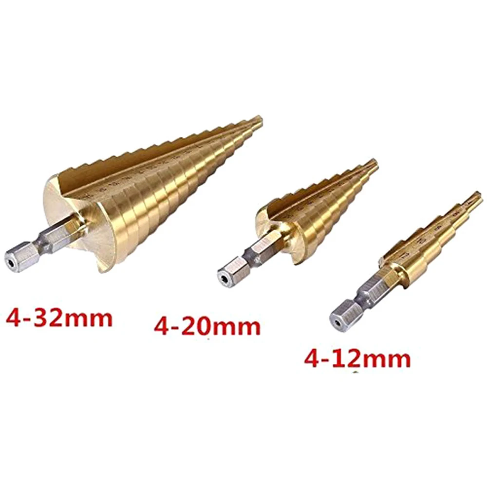 3pcs HSS Steel Titanium Step Drill Bit Hand Tool Sets 3-12 4-12 4-20 4-32mm Step Cone Cutt Woodworking Wood Metal Drill Bit Set
3pcs HSS Steel Titanium Step Drill Bit Hand Tool Sets 3-12 4-12 4-20 4-32mm Step Cone Cutt Woodworking Wood Metal Drill Bit Set