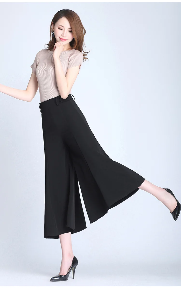 Summer Wide Leg Pants Skirts Women High Waist Loose Casual Black Elegant Capris Office Lady Plus Size Work Trouser 1106 
Summer Wide Leg Pants Skirts Women High Waist Loose Casual Black Elegant Capris Office Lady Plus Size Work Trouser 1106