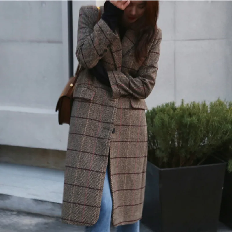 Fashion Autumn Winter Women Plaid Coat Long Woolen Coat Slim Type Female Spring Jackets Female Plus Size Outwear ka1146
Fashion Autumn Winter Women Plaid Coat Long Woolen Coat Slim Type Female Spring Jackets Female Plus Size Outwear ka1146